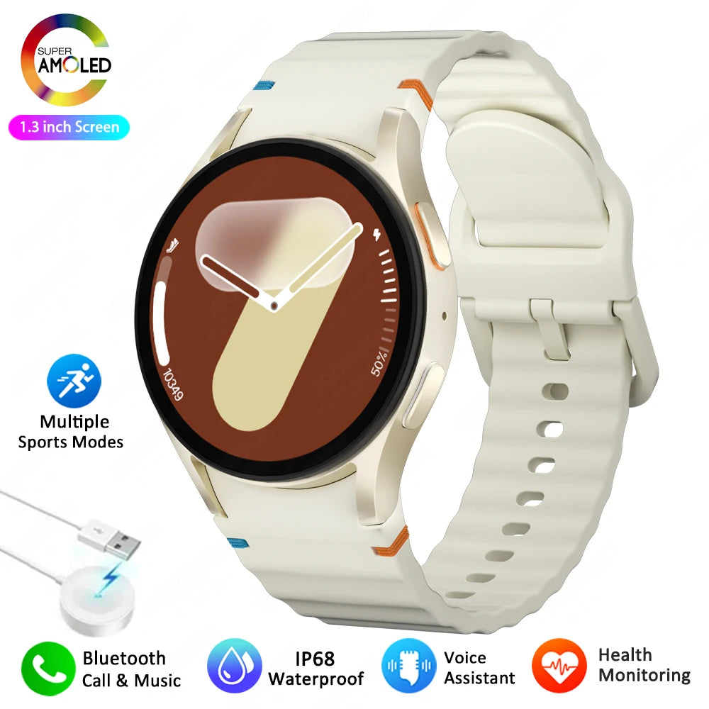 Para galaxy watch 7 relógio inteligente das mulheres dos homens amoled tela hd bússola freqüência cardíaca fitness esporte à prova dwaterproof água bluetooth chamada smartwatch