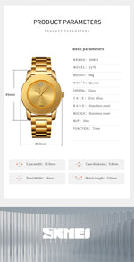 Skmei unissex quartzo pulseira à prova d'água relógios de luxo pulseira de aço inoxidável estilo simples display analógico relógio de pulso fashion