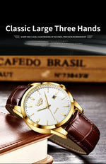Lige moda relógio de couro marrom masculino militar esportes quartzo relógios de pulso casual à prova dwaterproof água cronógrafo relogios masculino