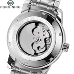 Forsining moda masculina luxo negócios pulseira de metal turbilhão luminoso relógio mecânico automático diamante artificial relógio de pulso