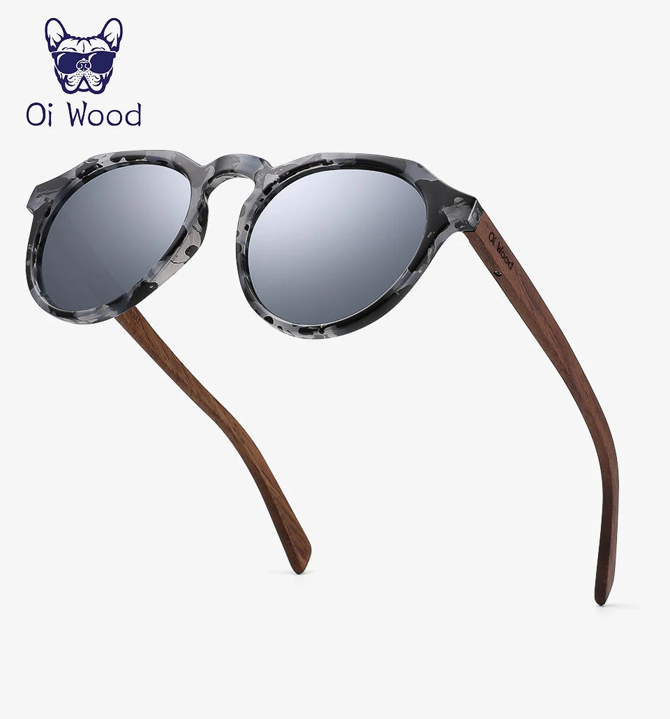 Oi óculos de sol de madeira feminino masculino óculos de sol de madeira de nogueira redondos lentes vermelhas armações de concha de tartaruga