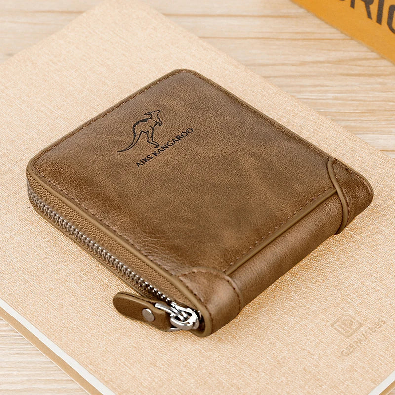 Carteira masculina de couro luxuosa masculina Bolsa masculina com zíper porta-cartões com bolso para moedas carteiras Rfid presentes para homens bolsa de dinheiro