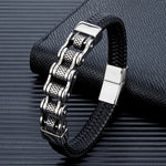 Mkendn punk masculino corrente de motociclista trançado pulseira de couro genuíno aço inoxidável fivela magnética pulseira presentes homme pulseras