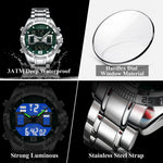 Poedagar led relógio de luxo masculino esportes dupla exibição tempo digital luminoso semana data homem relógio de pulso eletrônico quartzo relógios masculinos