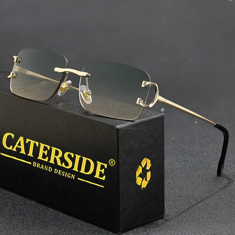 Caterside retangular óculos de sol masculino sem aro branco cobre pequeno quadrado óculos de sol para mulher lente gradiente ao ar livre uv400
