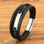 Xqni pulseira de couro trançado multicamadas, masculina, tendência legal, aço inoxidável, fivela casual, acessórios de joias, presente
