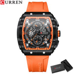 CURREN Esporte Cronógrafo Relógio de Quartzo para Homens Moda Azul Pulseira de Silicone Tonneau Dial Relógio de Pulso com Data 3atm À Prova D 'Água