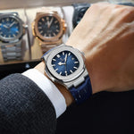 Poedagar topo de luxo quadrado homem relógio data à prova dwaterproof água luminosa relógio de pulso masculino couro alta qualidade relógios quartzo + caixa reloj