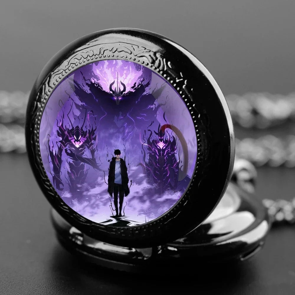 Anime solo nivelamento cúpula de vidro relógio de bolso com corrente colar vintage quartzo pingente relógios masculino feminino presente
