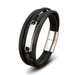 Xqni pulseira de couro trançado multicamadas, masculina, tendência legal, aço inoxidável, fivela casual, acessórios de joias, presente