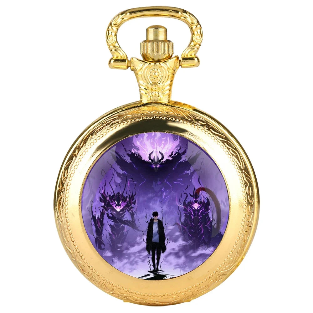 Anime solo nivelamento cúpula de vidro relógio de bolso com corrente colar vintage quartzo pingente relógios masculino feminino presente