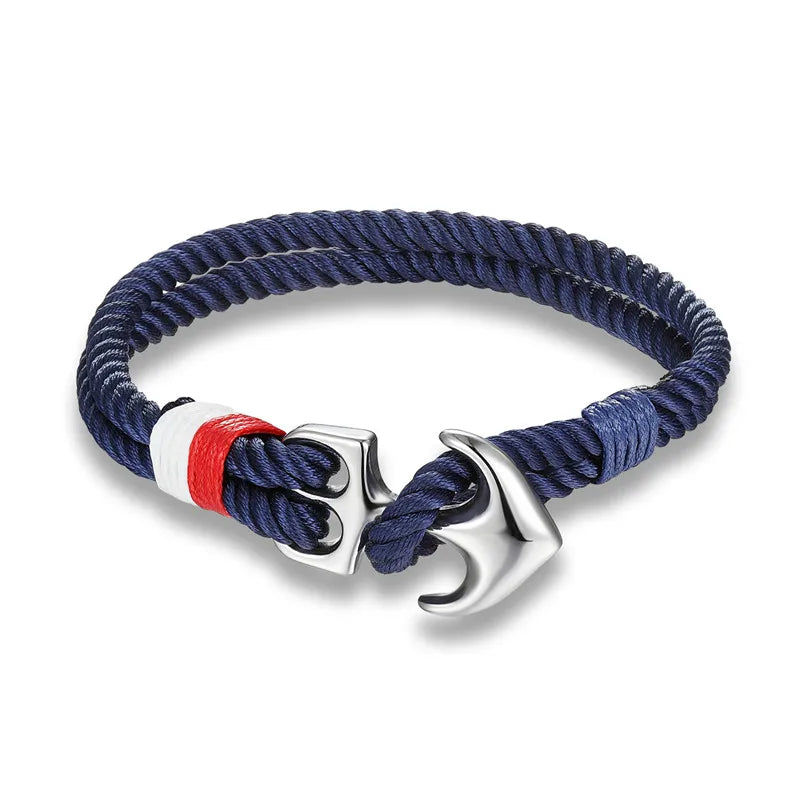MKENDN Pulseiras de âncora masculinas, fio duplo, surfista náutico, corda à prova d'água, pulseira feminina, fivela esportiva de aço inoxidável preto
