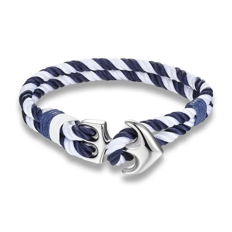 MKENDN Pulseiras de âncora masculinas, fio duplo, surfista náutico, corda à prova d'água, pulseira feminina, fivela esportiva de aço inoxidável preto