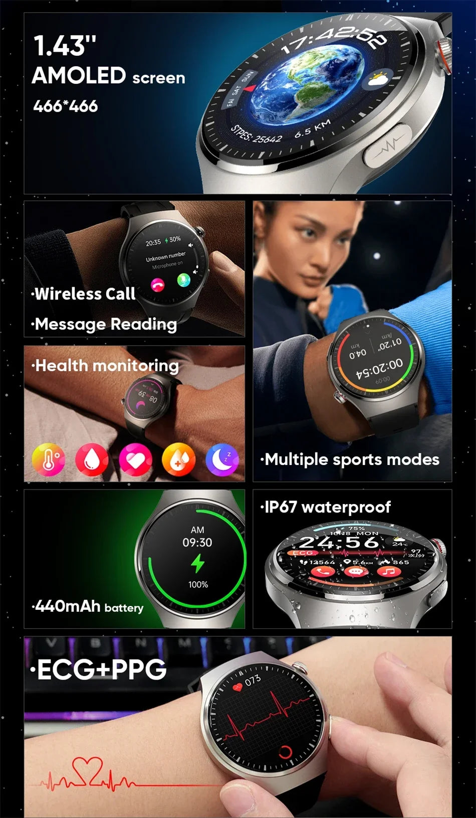 Xiaomi lipídios no sangue úrico glicose no sangue relógio inteligente masculino rastreador de fitness relógio freqüência cardíaca bluetooth chamando ecg + ppg smartwatch