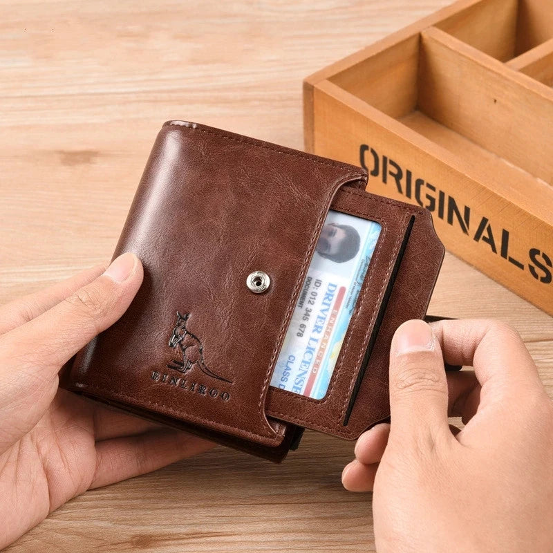 Carteira masculina de couro luxo curto titular do cartão rfid para homens zíper moeda bolsa portátil masculino carteiras billfold