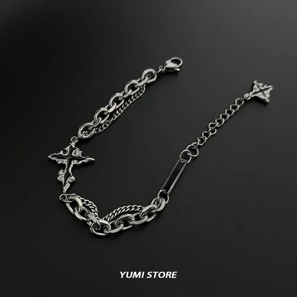 Retro chama cruz pulseira para homem mulher hip hop titânio aço splice corrente charme unisex jóias legal kpop acessórios de luxo
