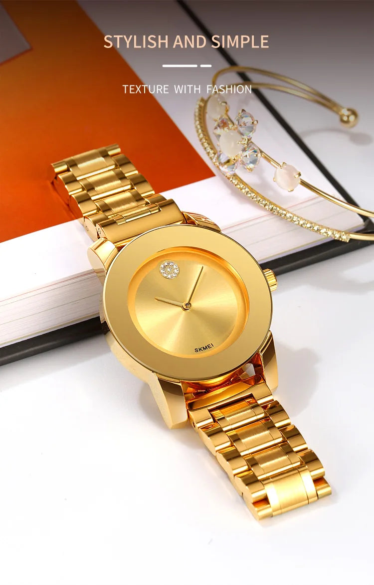 Skmei unissex quartzo pulseira à prova d'água relógios de luxo pulseira de aço inoxidável estilo simples display analógico relógio de pulso fashion