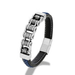 Mkendn punk masculino corrente de motociclista trançado pulseira de couro genuíno aço inoxidável fivela magnética pulseira presentes homme pulseras