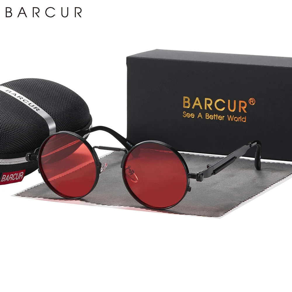 Barcur-redondo óculos de sol para homens e mulheres, polarizada, retro, steampunk, estilo vintage, uv400, acessório