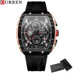 CURREN Esporte Cronógrafo Relógio de Quartzo para Homens Moda Azul Pulseira de Silicone Tonneau Dial Relógio de Pulso com Data 3atm À Prova D 'Água