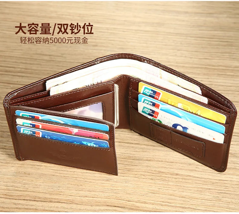 【Couro de couro genuíno】Manbang marca venda quente carteira masculina de luxo original curto tri-fold primeira camada bolsa de negócios