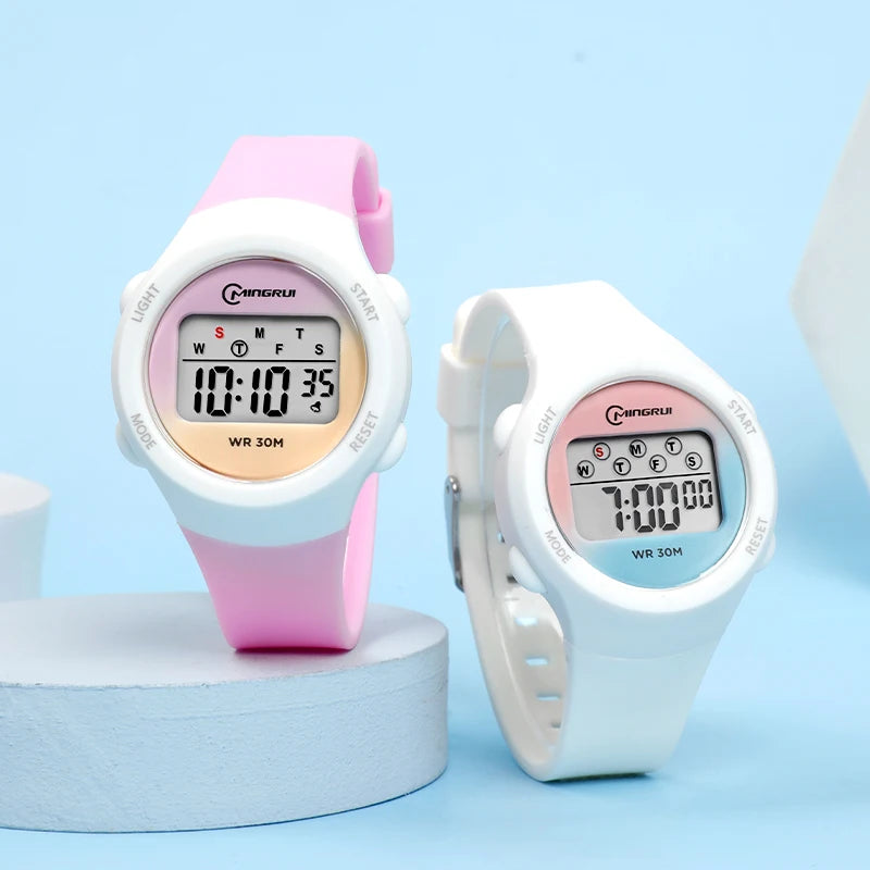 Crianças esporte relógios alarme cronômetro crianças relógio digital para meninos meninas 30m à prova dwaterproof água rosa estudante relógio de pulso eletrônico