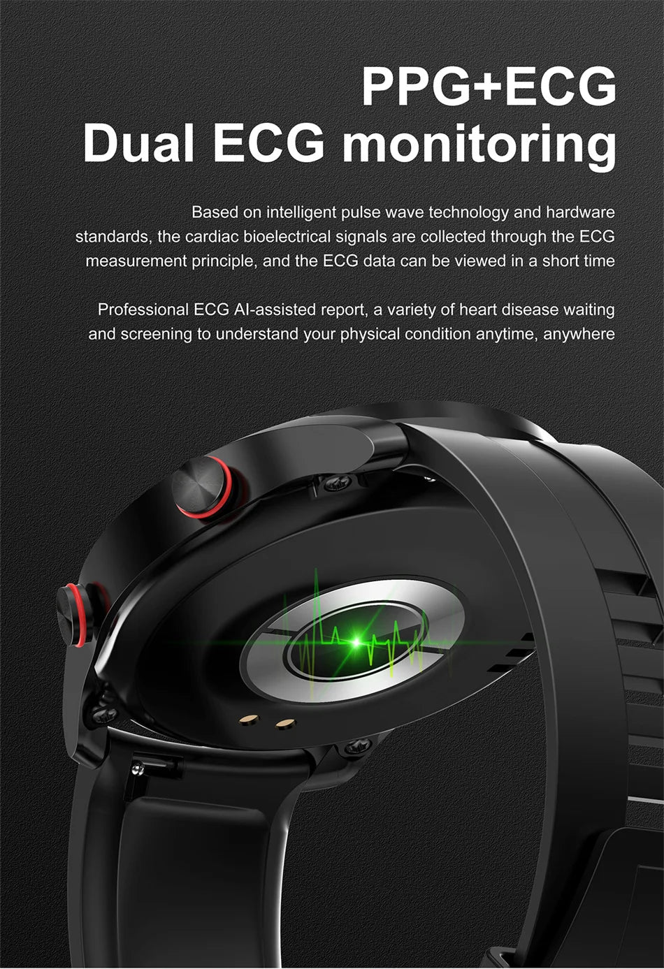 Impermeável relógio inteligente para homens, Bluetooth chamada, saúde do laser, pressão arterial, fitness esportes relógios, caixa, ECG, PPG