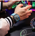 CURREN Esporte Cronógrafo Relógio de Quartzo para Homens Moda Azul Pulseira de Silicone Tonneau Dial Relógio de Pulso com Data 3atm À Prova D 'Água