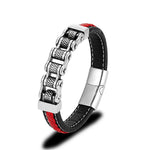 Mkendn punk masculino corrente de motociclista trançado pulseira de couro genuíno aço inoxidável fivela magnética pulseira presentes homme pulseras
