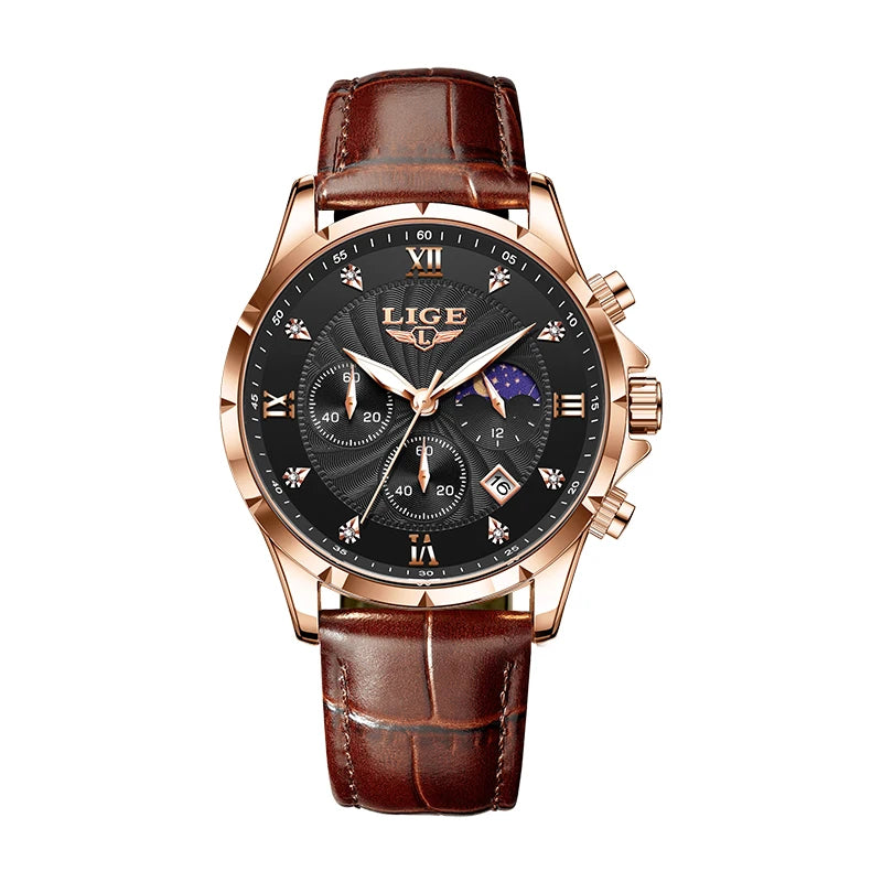 Novos relógios masculinos lige marca superior de luxo couro casual relógio quartzo esporte à prova dwaterproof água relógio relogios masculino + caixa