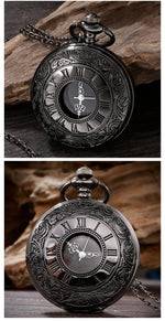 Relógio de bolso Steampunk com corrente para homens e mulheres, colar com pingente, charme vintage, preto, número romano, quartzo, moda unissex, presente