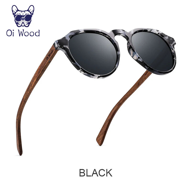 Oi óculos de sol de madeira feminino masculino óculos de sol de madeira de nogueira redondos lentes vermelhas armações de concha de tartaruga