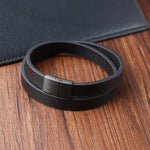 Moda trançado corda wrap preto pulseiras de couro para homens estilo clássico pulseira de aço inoxidável casal charme jóias presentes