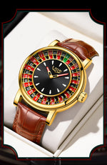Lige moda couro marrom relógio masculino mostrador rotativo las vegas roleta tema de mesa relógio masculino à prova dwaterproof água relógios luminosos