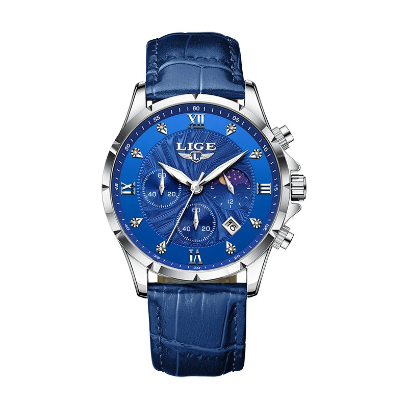 Novos relógios masculinos lige marca superior de luxo couro casual relógio quartzo esporte à prova dwaterproof água relógio relogios masculino + caixa