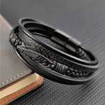 Combinação de couro multicamadas acessórios de folha de bordo estilo simples pulseira de couro de aço inoxidável masculino presente clássico grande venda
