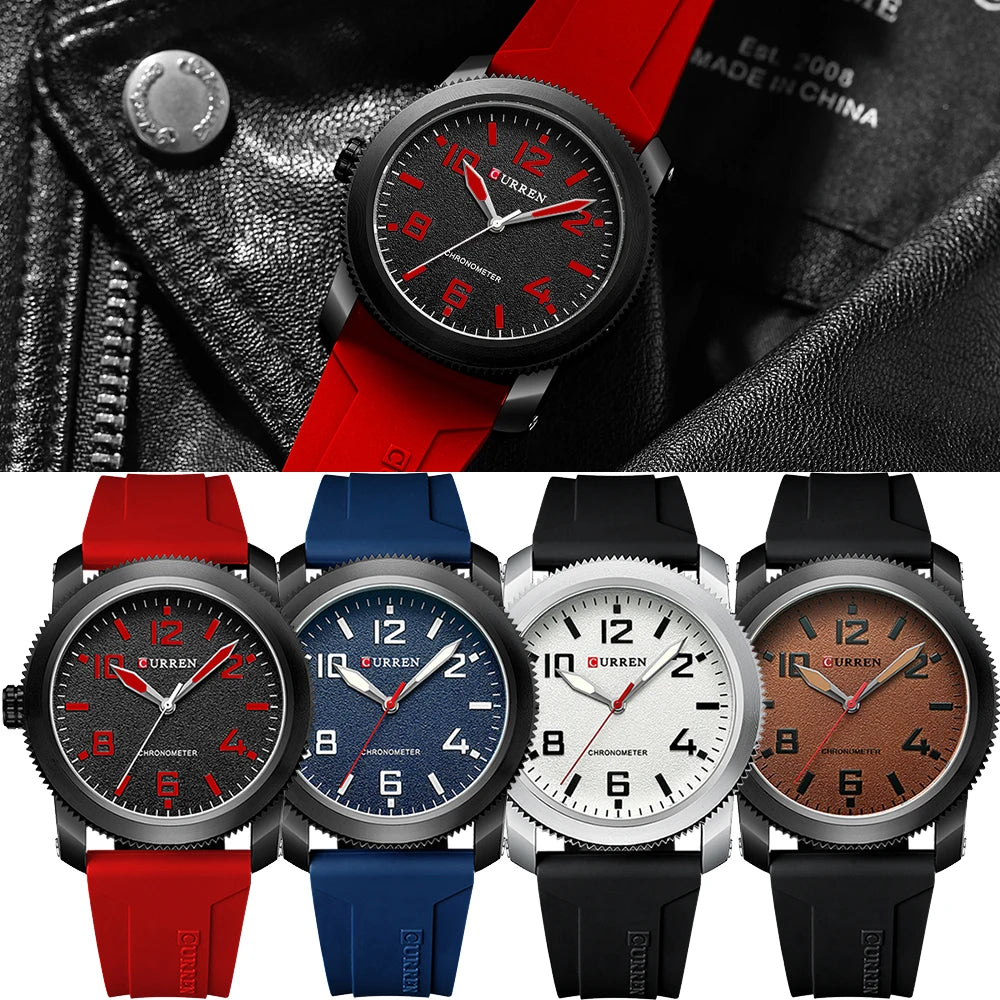 CURREN Moda Simples Relógios Masculinos com Grande Mostrador de Numerais Relógio de Pulso de Quartzo para Cavalheiro de Negócios com Pulseira de Silicone
