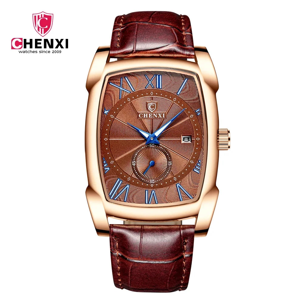 2024 CHENXI 8209 Relógios masculinos pulseira de couro casual luxo quartzo relógios de pulso quadrados à prova d'água