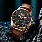 Novos relógios masculinos lige marca superior de luxo couro casual relógio quartzo esporte à prova dwaterproof água relógio relogios masculino + caixa