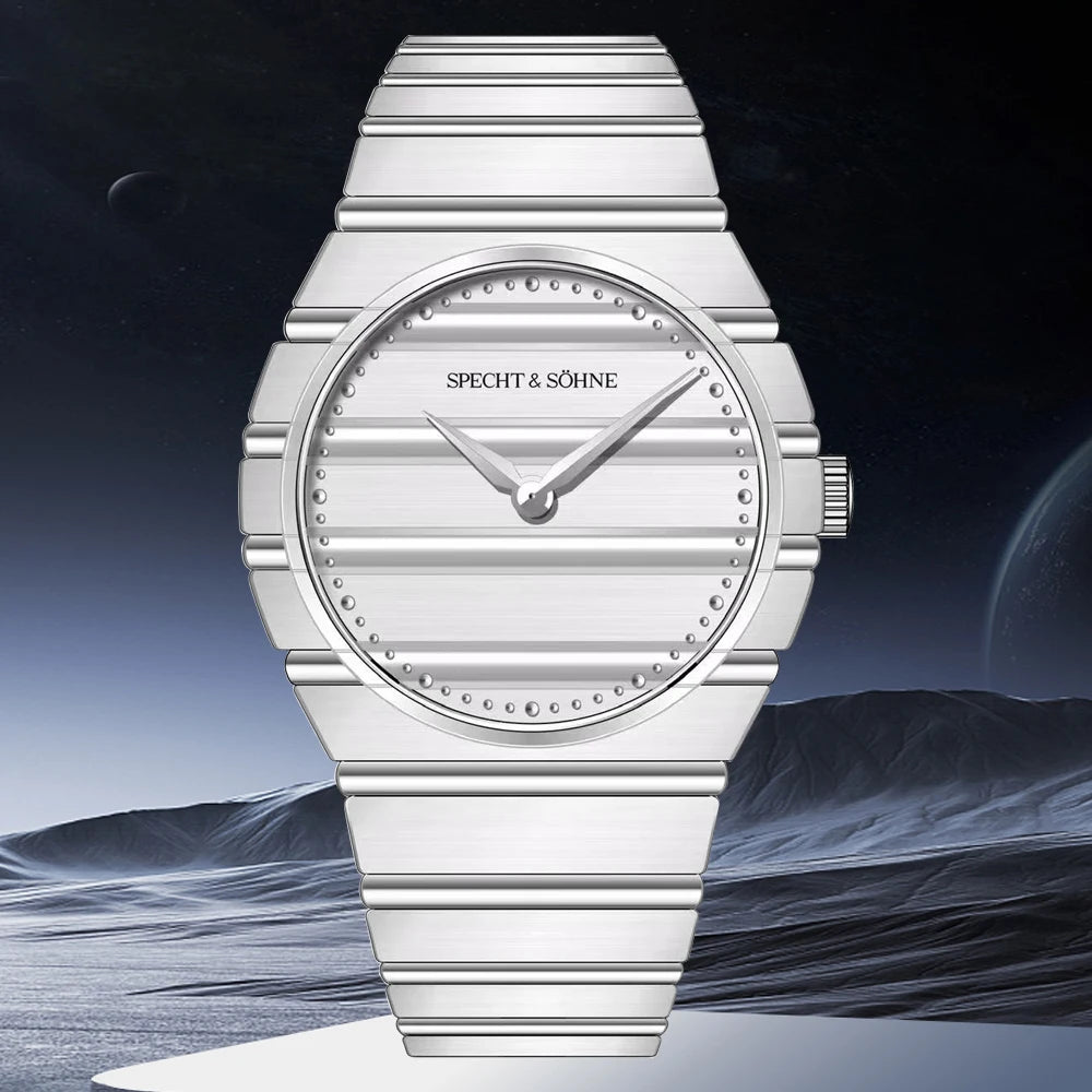 2025 novo specht & söhne cor cinza 37mm relógio de pulso de quartzo ultrafino luminoso safira relógio de aço inoxidável 50m à prova d'água