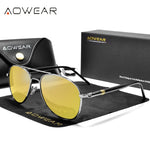 Aowear hd óculos de visão noturna homem polarizado amarelo noite condução aviação óculos de sol marca designer motorista carro óculos