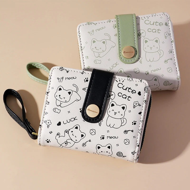Carteira japonesa bonito do gato para mulheres, bolsa curta, titular do cartão do banco da identificação, saco do dinheiro, carteiras do zíper, armazenamento da chave, meninas, meninas