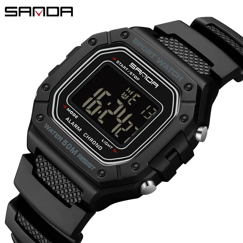 Sanda 2156 moda masculina relógio militar resistente à água esporte relógios exército grande dial led digital relógios de pulso cronômetros para o sexo masculino
