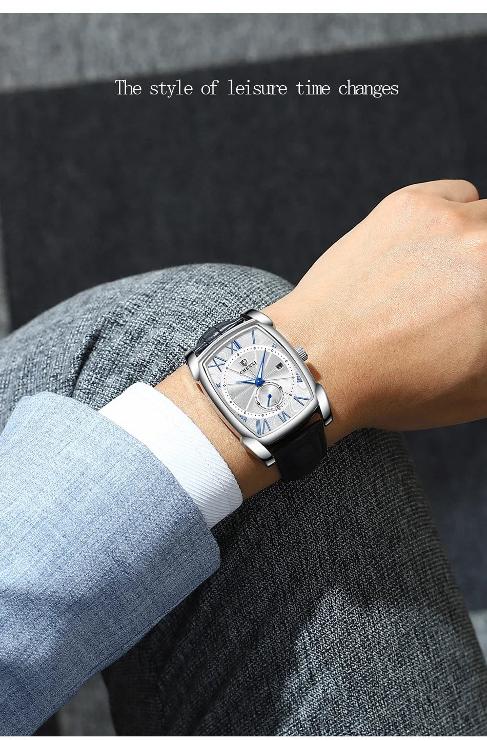 2024 CHENXI 8209 Relógios masculinos pulseira de couro casual luxo quartzo relógios de pulso quadrados à prova d'água