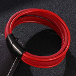 Moda pulseiras de couro vermelho masculino aço inoxidável multicamadas trançado corda pulseiras para mulheres pulseira jóias presentes sp1076