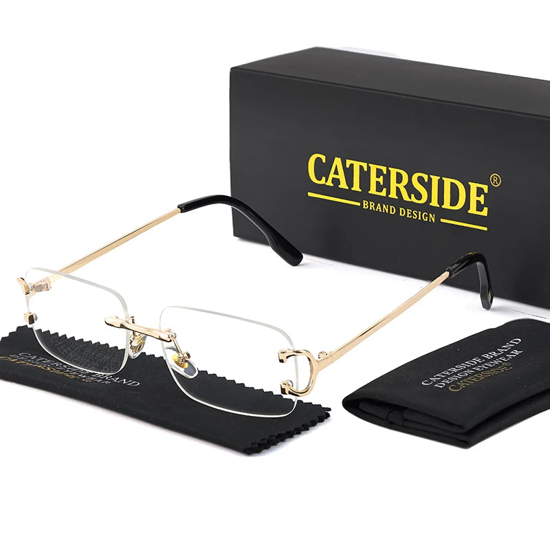 Caterside retangular óculos de sol masculino sem aro branco cobre pequeno quadrado óculos de sol para mulher lente gradiente ao ar livre uv400