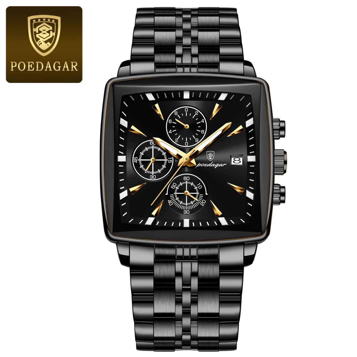 Poedagar luxo homem de negócios relógio de pulso cronógrafo à prova dwaterproof água calendário luminoso relógio para homem quadrado quartzo relógios masculinos reloj