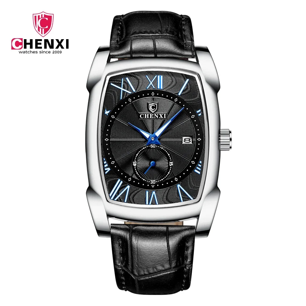 2024 CHENXI 8209 Relógios masculinos pulseira de couro casual luxo quartzo relógios de pulso quadrados à prova d'água