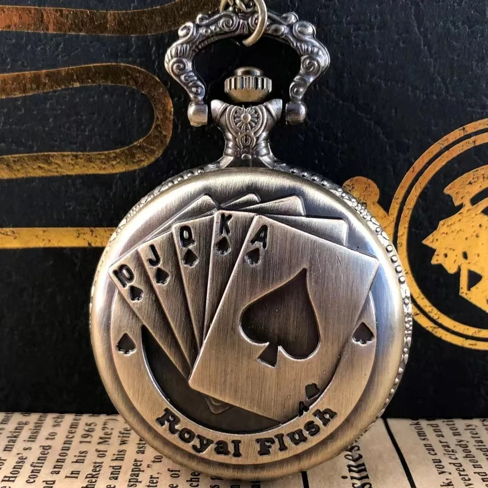 Relógio de bolso de quartzo de desenho animado de pôquer de bronze vintage o melhor presente para crianças, homens e mulheres