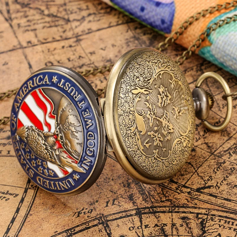 Clássico americano presidencial tocha águia design livre relógio de bolso para homem e mulher vintage quartzo algarismos árabes